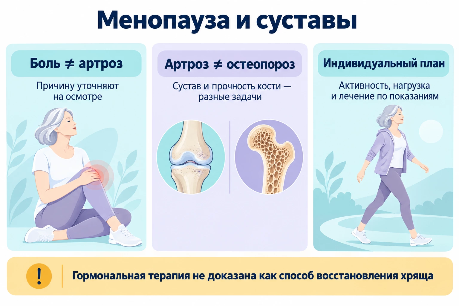 Менопауза и суставы: отличие боли от артроза, артроза от остеопороза и индивидуальный план помощи